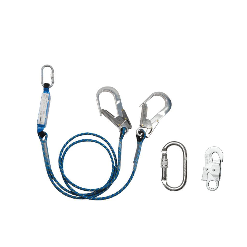 Double fall arrest lanyard with energy absorber (connectors included)